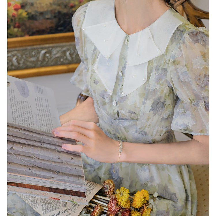 Impression painting flower pattern French dress 