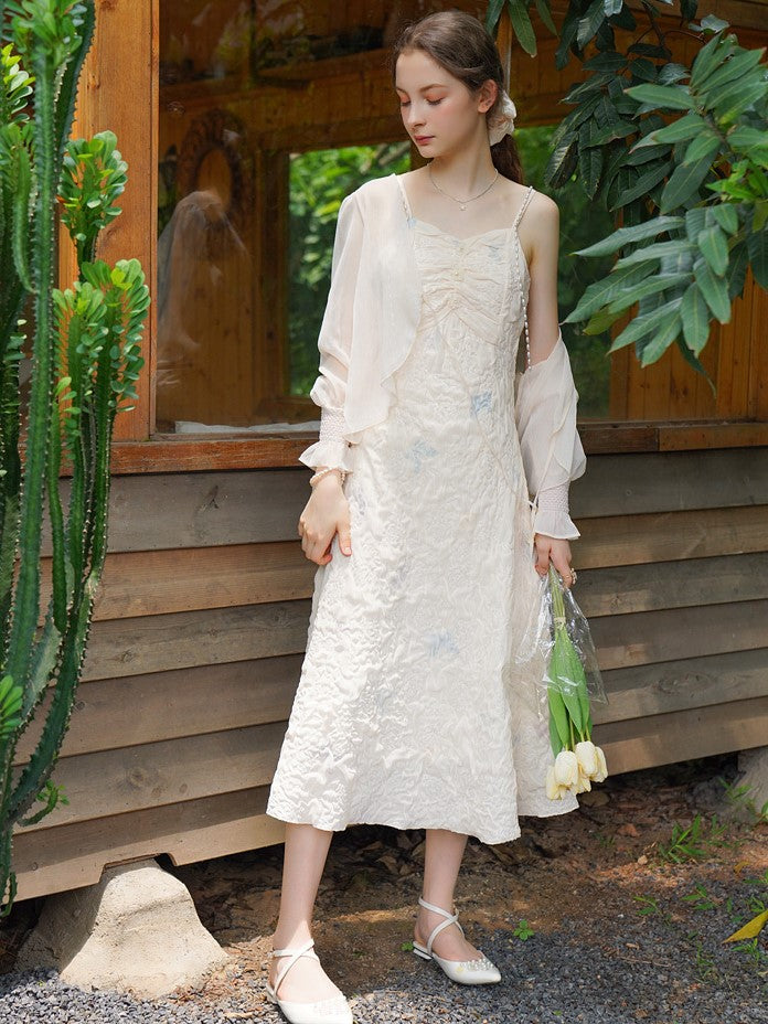 Queen's rose petal camisole dress and chiffon cardigan 