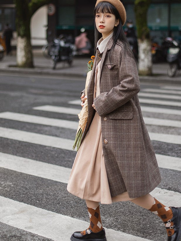 British plaid retro wool coat