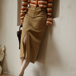 gray brown retro straight skirt