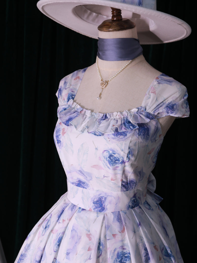 Blue rose watercolor dress and bolero cardigan [Planned to be shipped from late April to early May 2023]