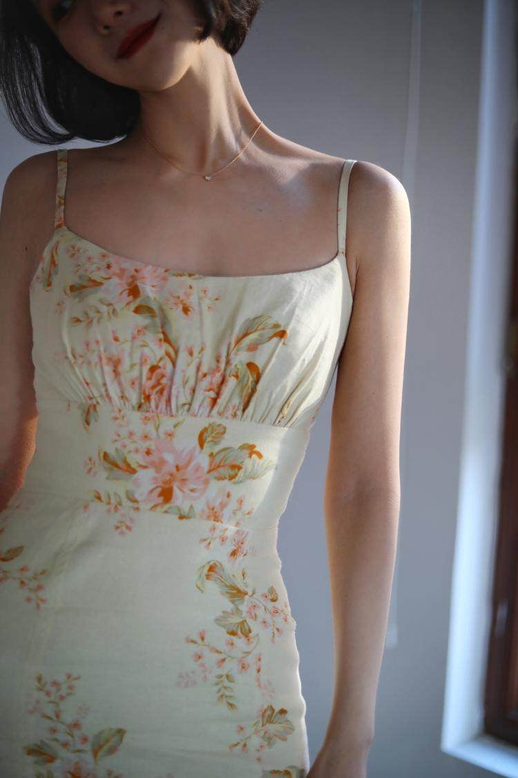 Oil painting flower pattern camisole dress