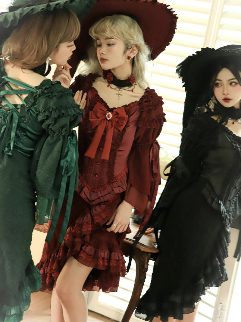 Crimson Lady Embroidered Gothic Dress