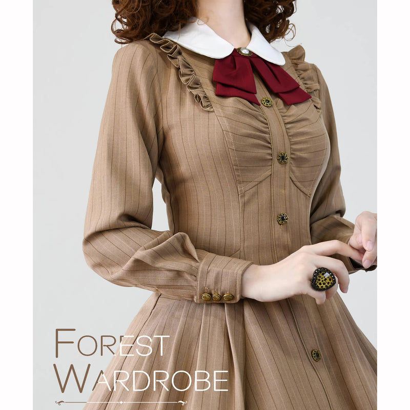 Light brown lady's vertical striped classical dress