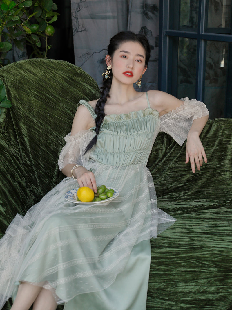 Back leaf willow pine embroidered dress