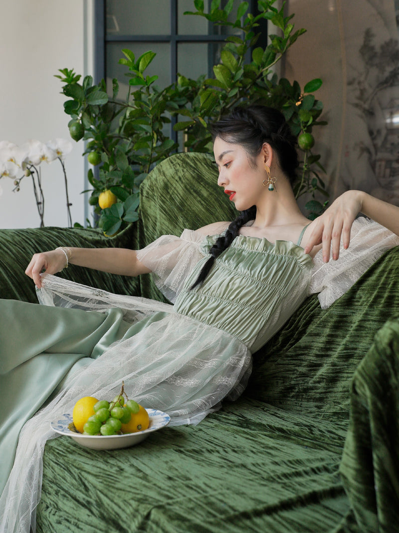 Back leaf willow pine embroidered dress