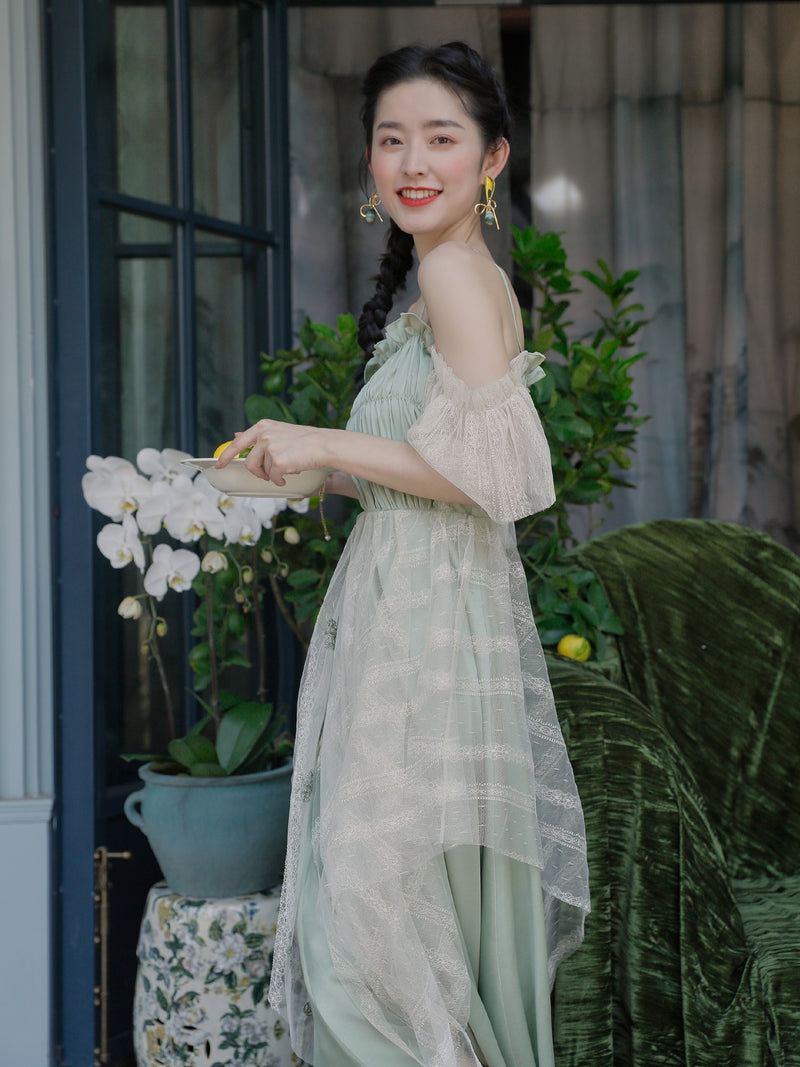 Back leaf willow pine embroidered dress