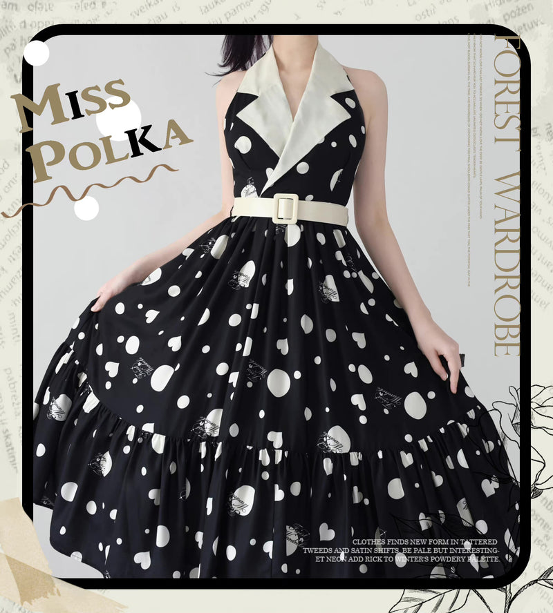 Silver screen actress polka dot retro dress