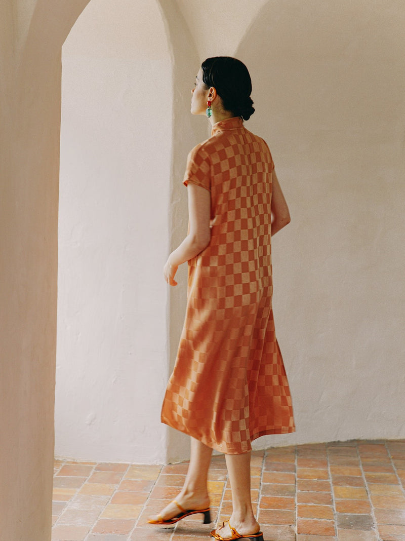 Orange checkered Chinese dress