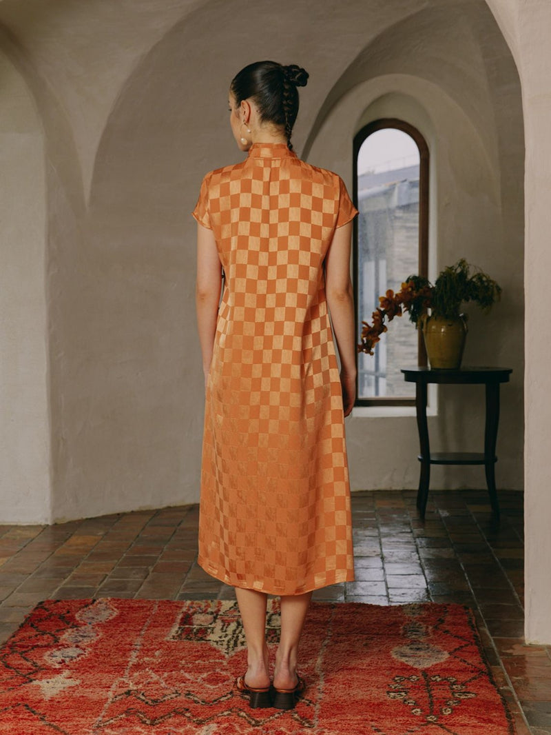 Orange checkered Chinese dress