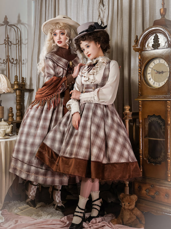 Gray brown plaid princess dress