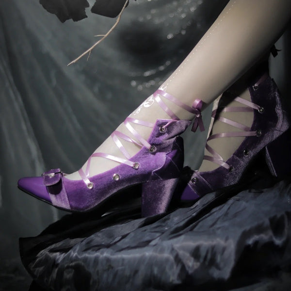 Fujimurasaki's velvet square toe heel pumps [Scheduled to be shipped in early April 2023]