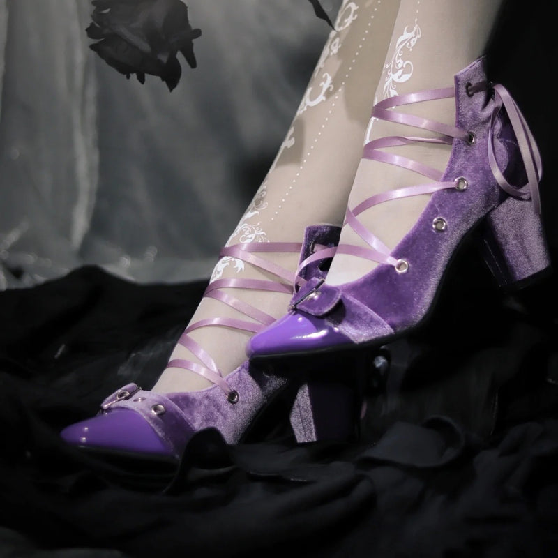 Fujimurasaki's velvet square toe heel pumps [Scheduled to be shipped in early April 2023]