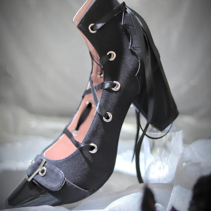 Square toe heel pumps for a jet-black lady[Scheduled to be shipped in early April 2023]