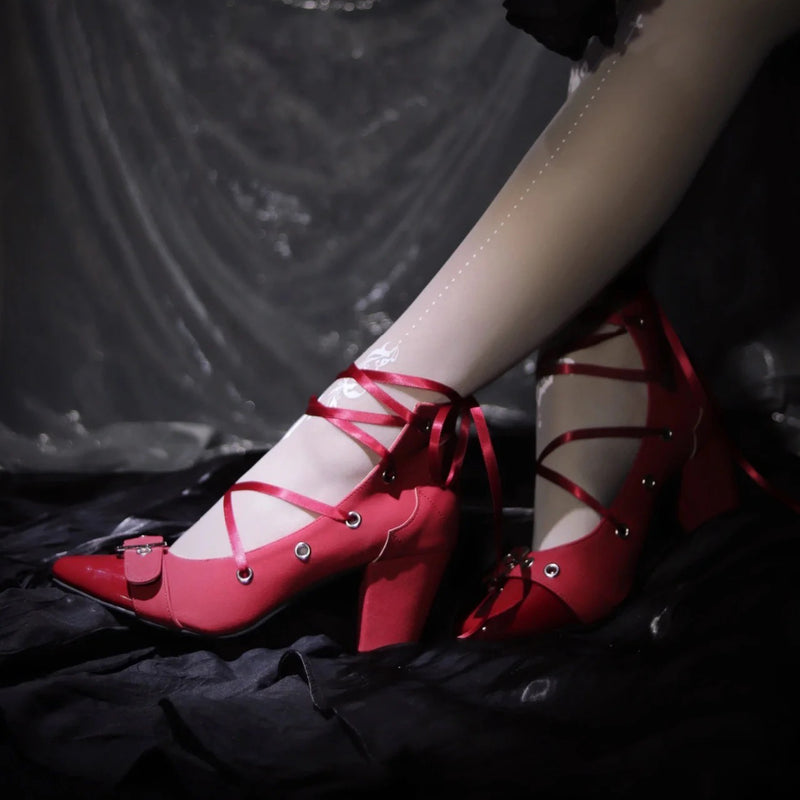 Square toe heel pumps of a crimson lady[Planned to be shipped in early April 2023]