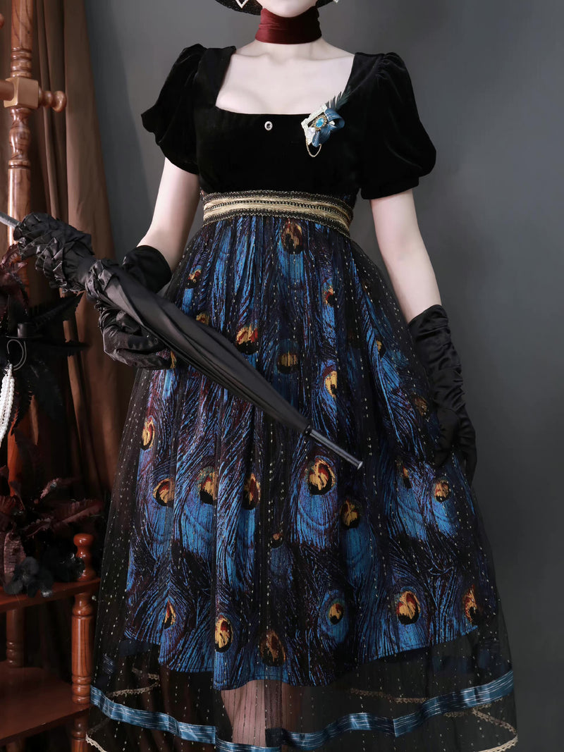 Peacock Feather Pattern Elegant Dress [Planned to be shipped in late April 2023]