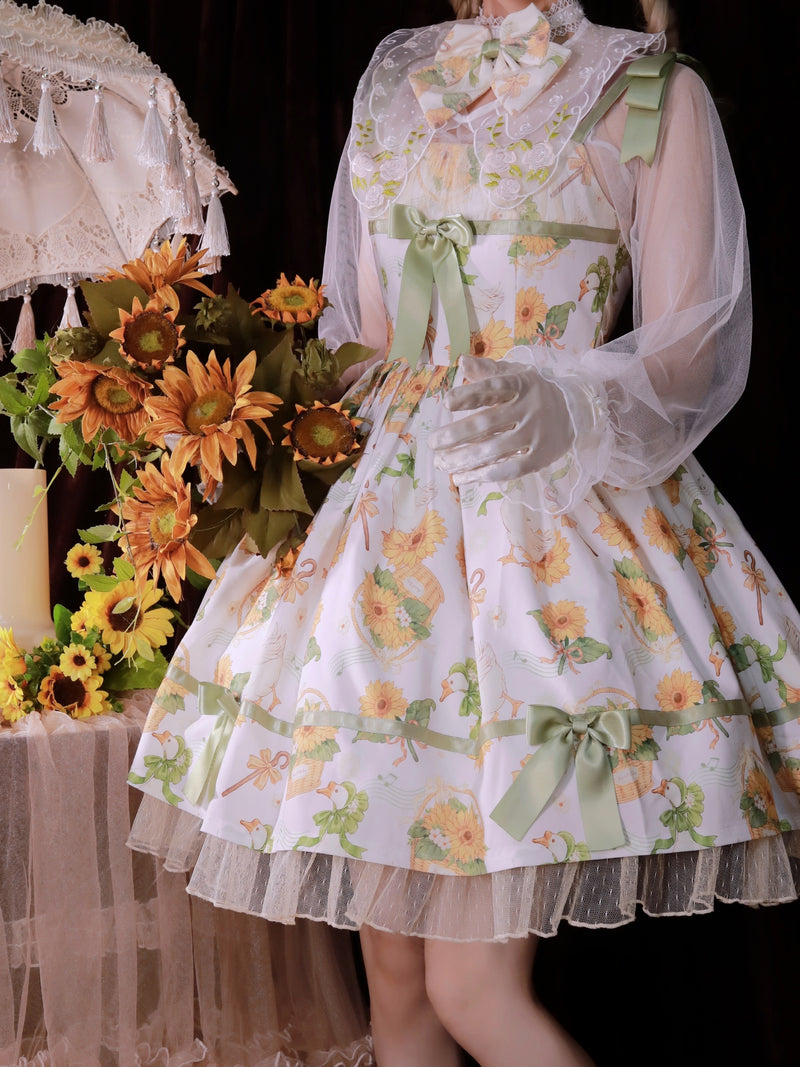 Bouquet of sunflowers and musical note pattern jumper skirt [Scheduled to be shipped in early April 2023]