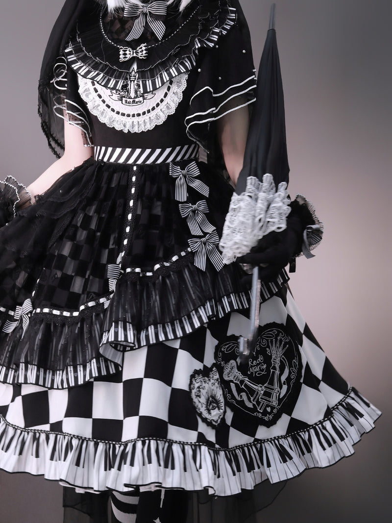 Black and white keyboard print gothic dress [scheduled to be shipped from early July to late August 2023]