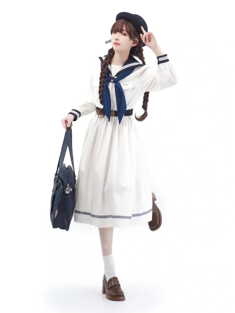 Navy and White Literary Girl Sailor Dress [Planned to be shipped from late May to mid-June 2023]