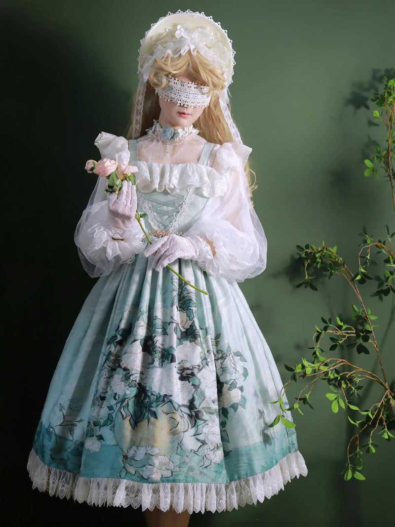 Vase Rose Oil Painting Classical Jumper Skirt [Scheduled to be shipped from early June to late June 2023]