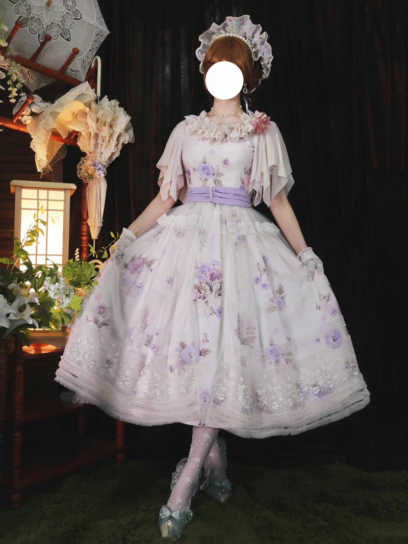 Wisteria purple flower and white butterfly dress and jumper skirt