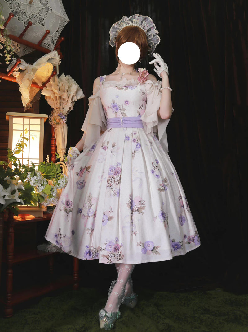 藤紫の花と白蝶ワンピースとジャンパースカート – ManusMachina