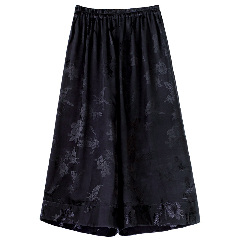 Chinese wide leg pants with ink flower pattern