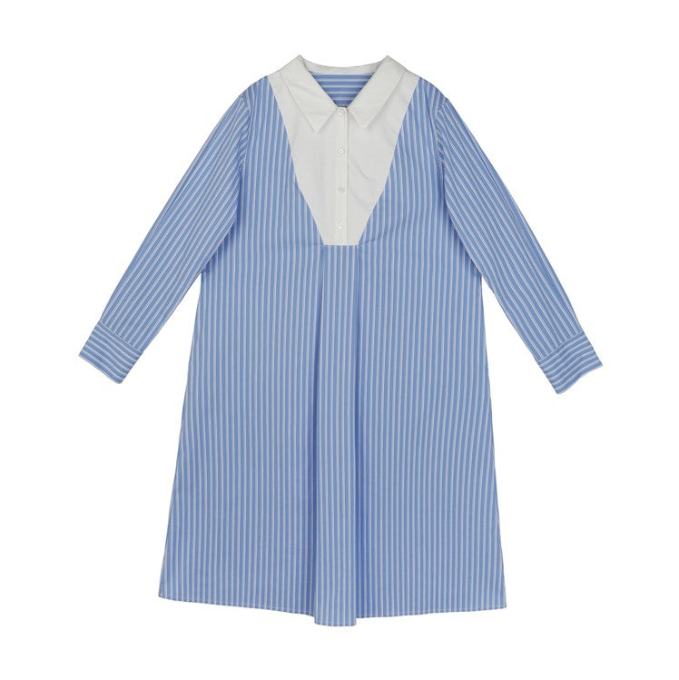 Sky Blue Vertical Striped Shirt Dress