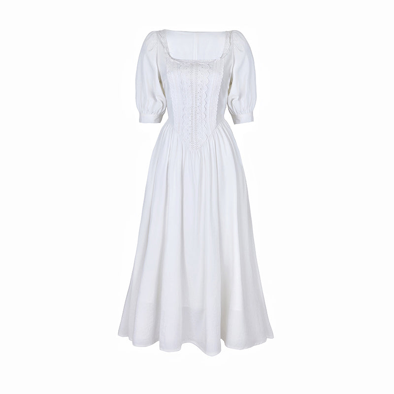 White thread embroidery vintage dress