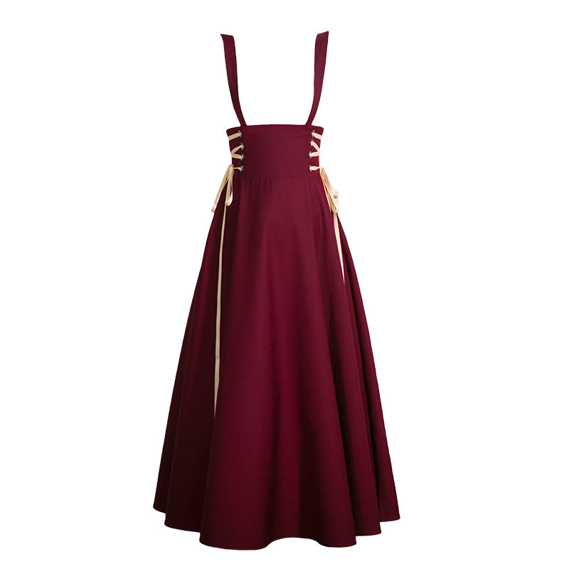 wine-colored strappy skirt