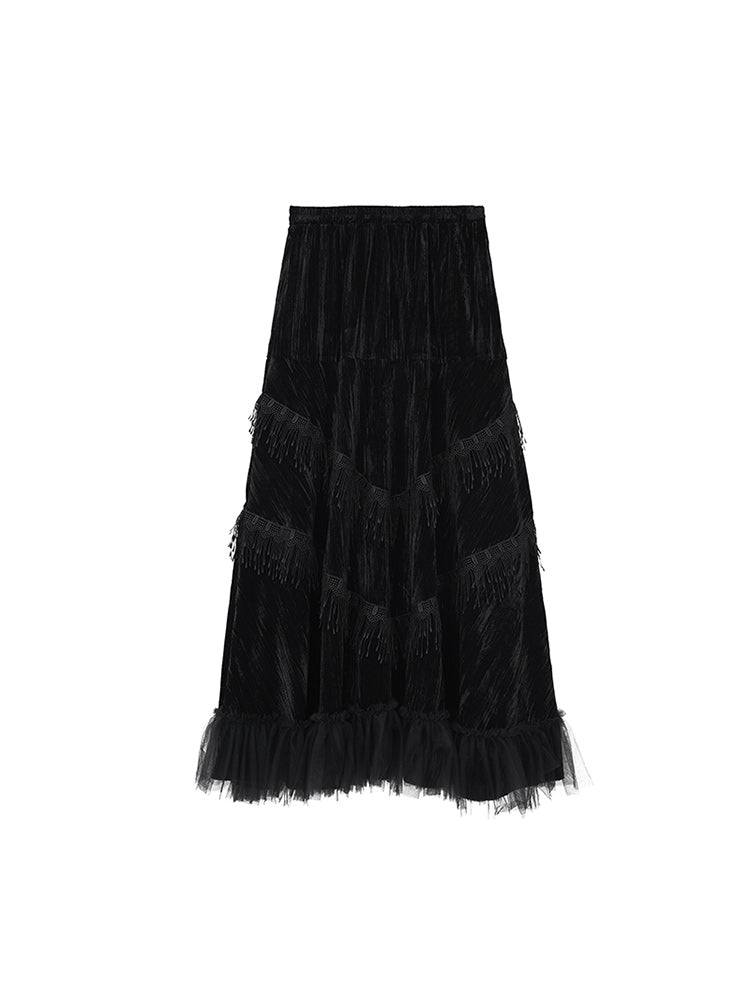 black lady velvet pleated skirt