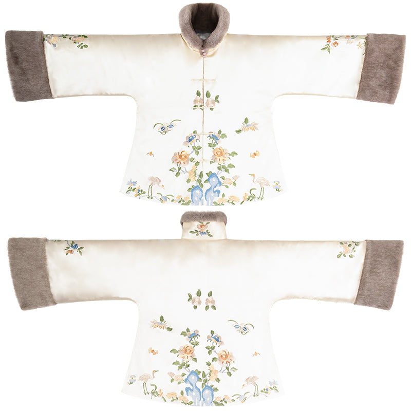 落ち花と白鶴の刺繍チャイナジャケット