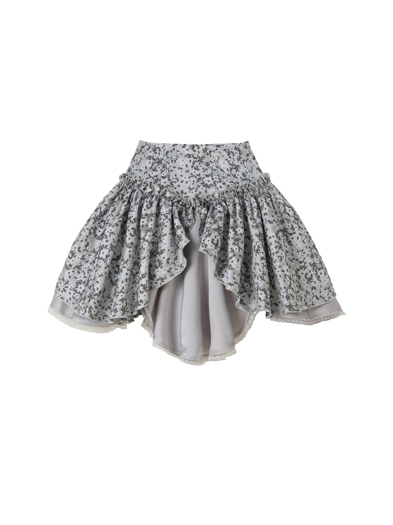 silver gray floral pleated skirt