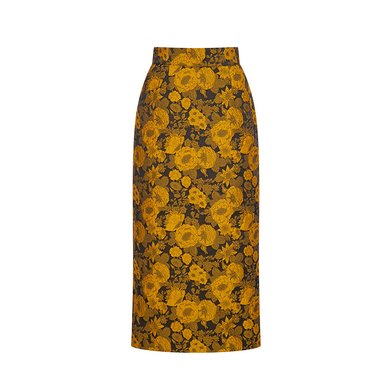 Sunflower embroidery jacquard skirt