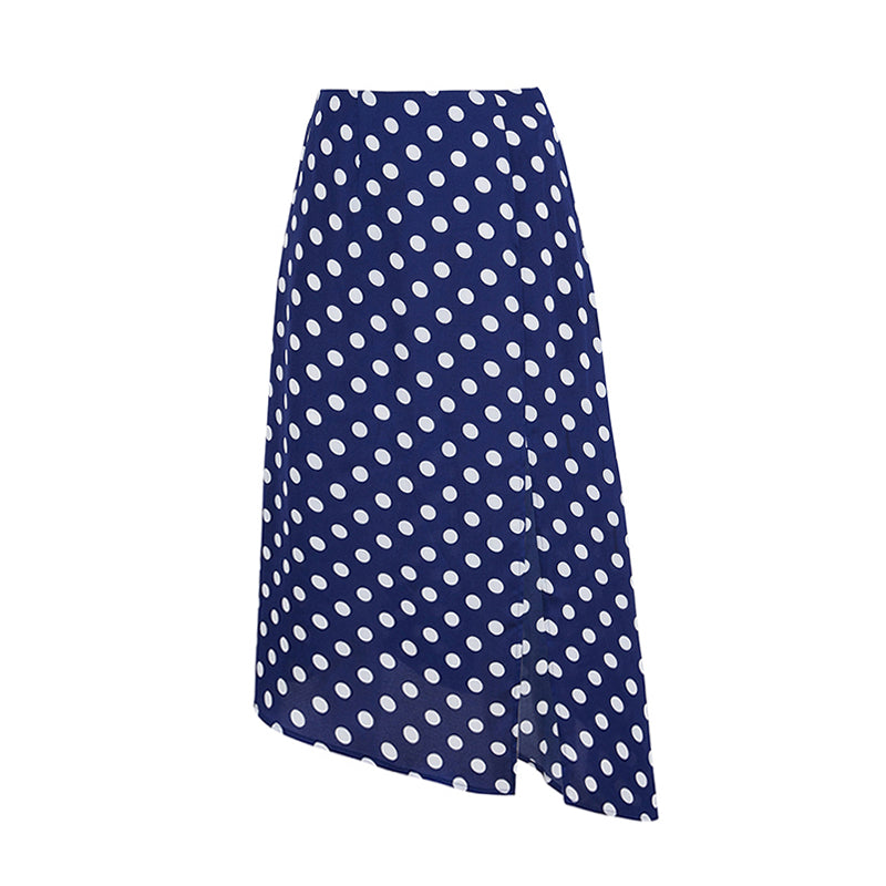 Navy blue polka dot asymmetric skirt