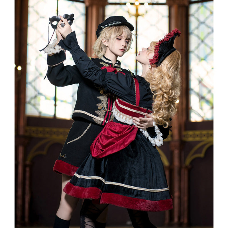 Medieval aristocratic embroidery classical jacket, jumper skirt and shorts