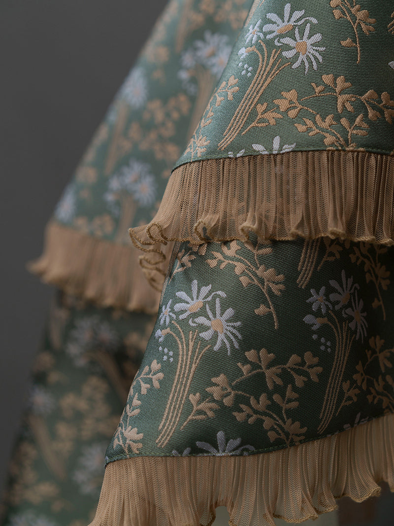 Gray green flower pattern asymmetrical jumper skirt and shawl [Planned to be shipped late May - early June 2023]