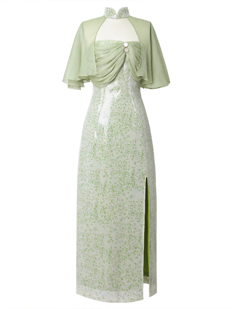 Young grass crowd cheongsam dress after rain