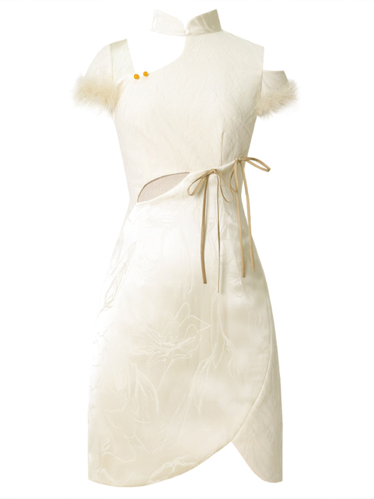 Flower line drawing embroidery cheongsam dress