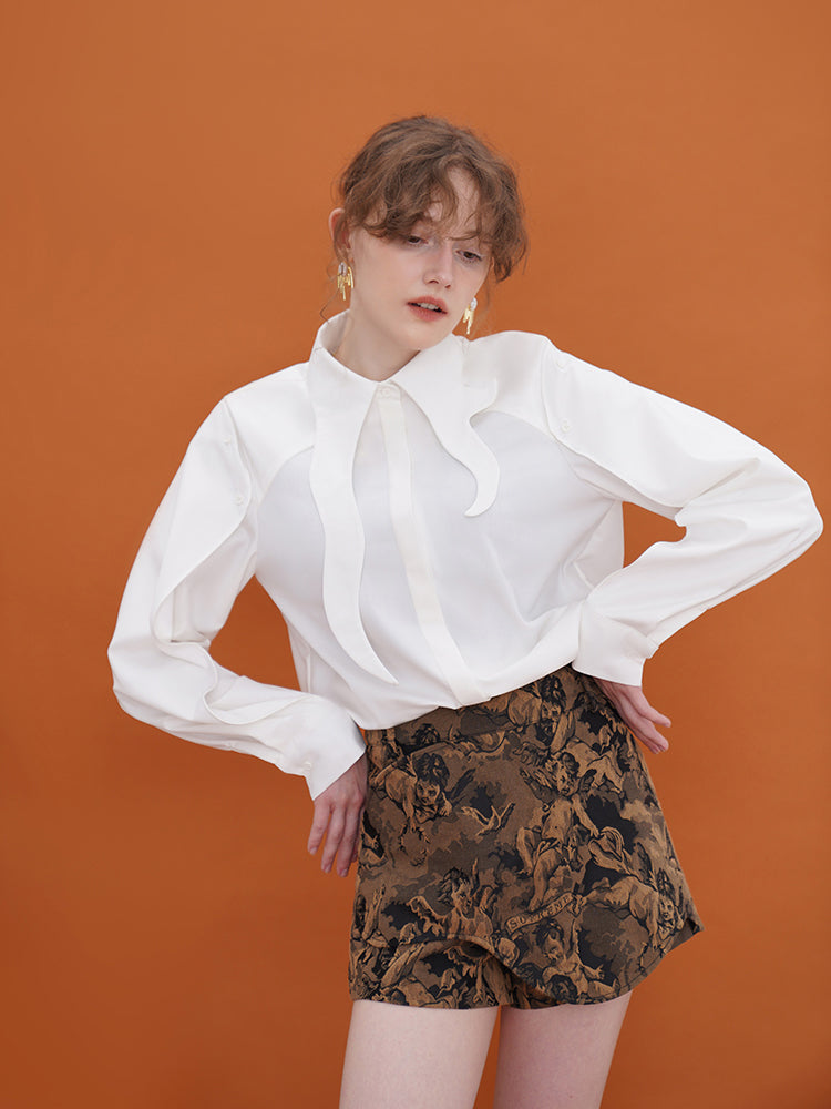 Ruffled trajectory collar blouse