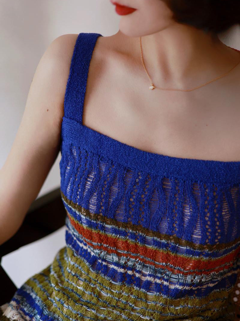 Ultramarine oil painting knit camisole dress