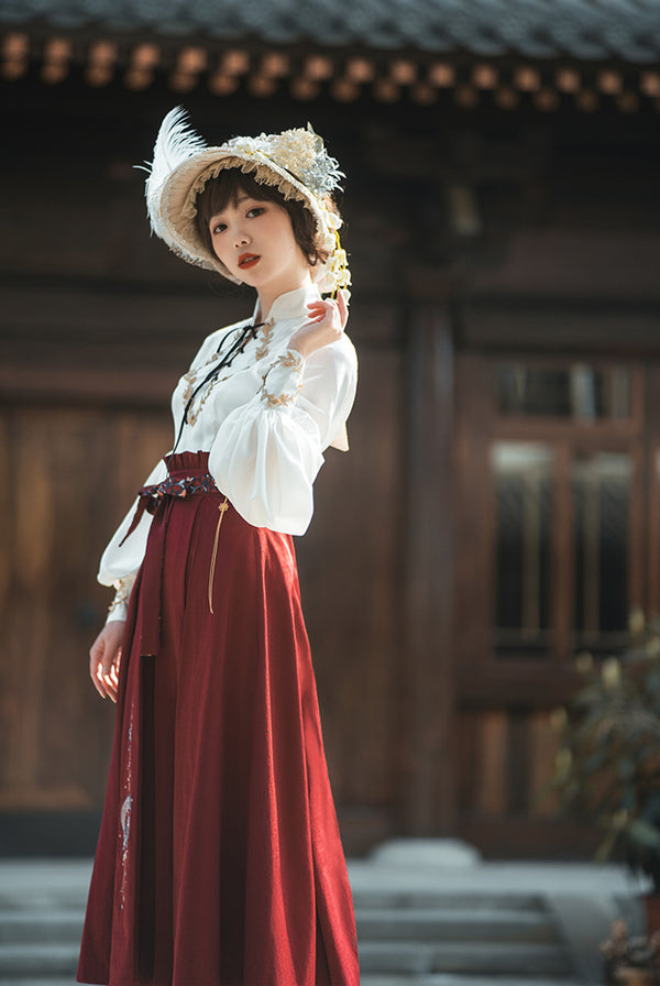 Taisho Roman lace-up cape blouse
