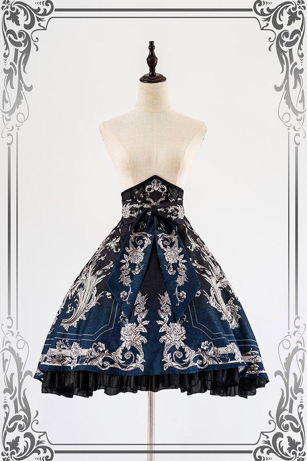 Black navy blue flower ivy pattern corset skirt [Planned to be shipped from early May to late May 2023]