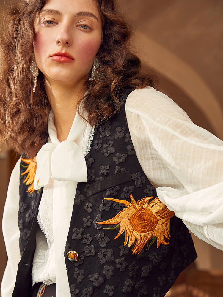 Sunflower embroidery jacquard vest