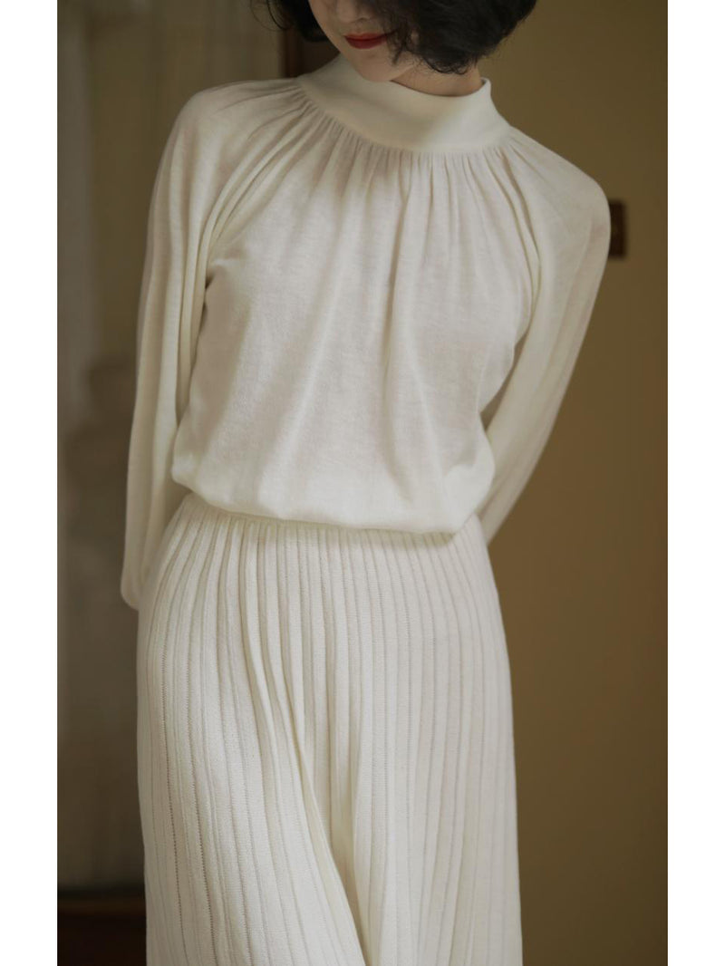 Lady of Paris High Neck Knit and Pleated Knit Long Skirt