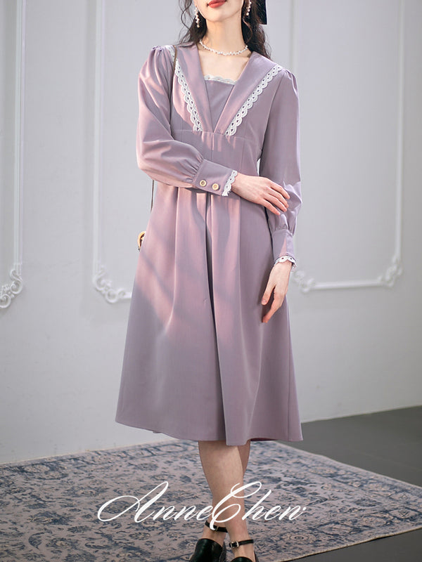 Gray purple lady's French dress
