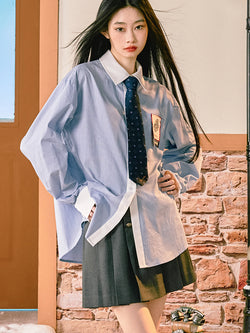 Magic School Emblem Embroidered Striped Shirt