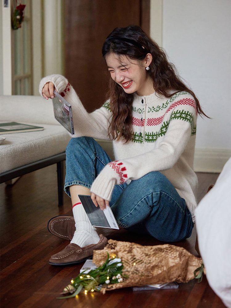 Fair Isle pattern knit sweater