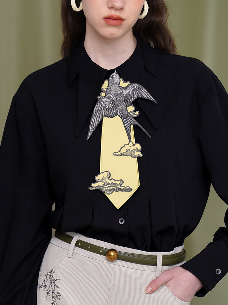 Empty Swallow Embroidered Tie