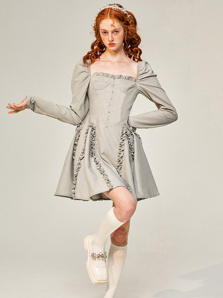 Gray and silver lady's frill dress